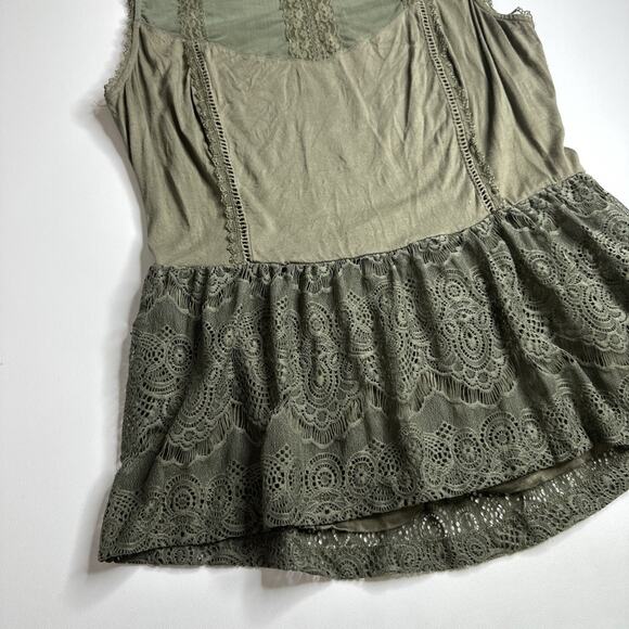 Bebe Olive Green Lace Mesh Peplum Tank M Fairy Grunge Goth Romantic Y2K Camisole - Picture 5 of 11